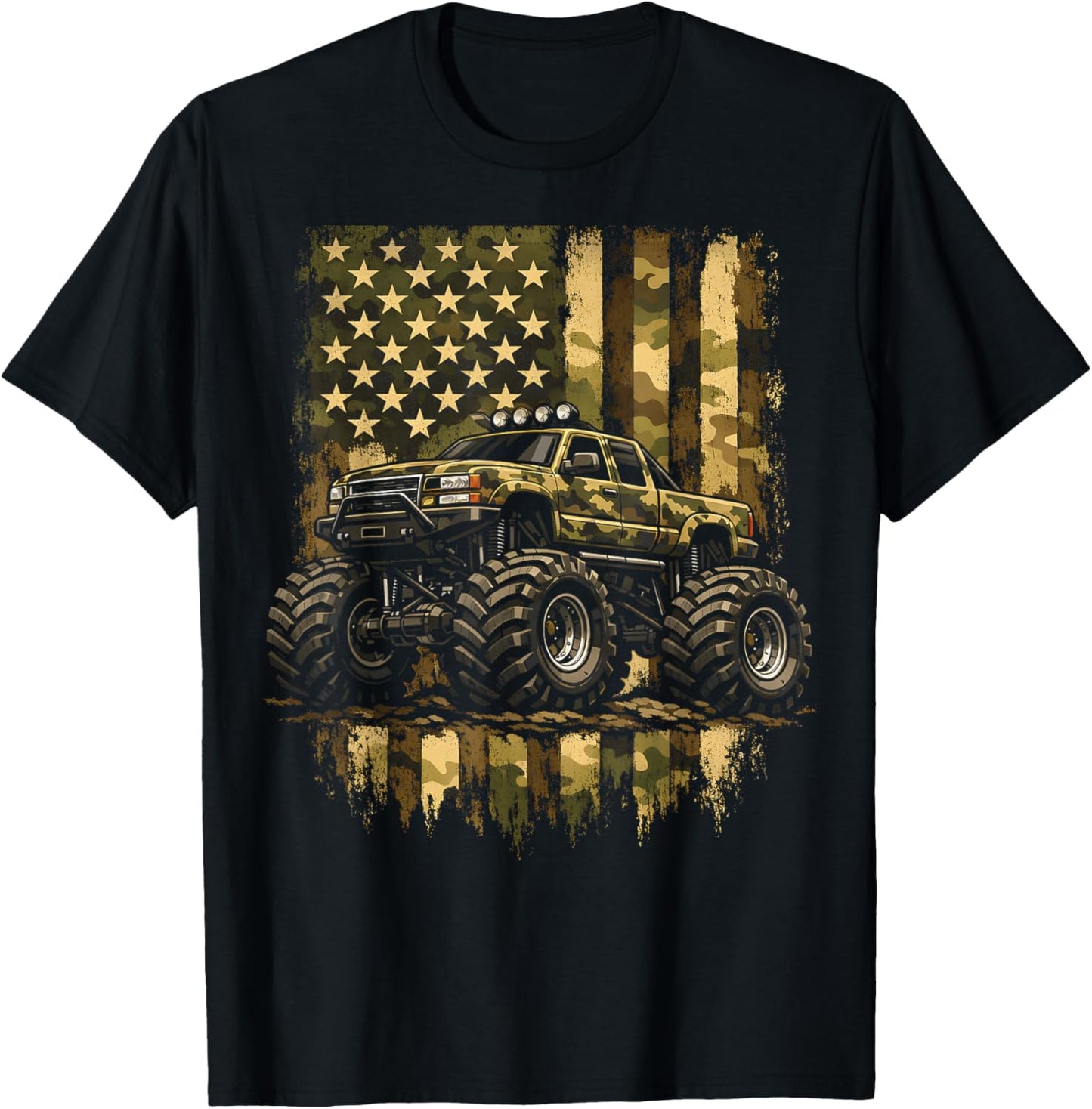 Retro Monster Trucks Vintage Monster Truck USA American Flag T-Shirt - T-Shirt | Black