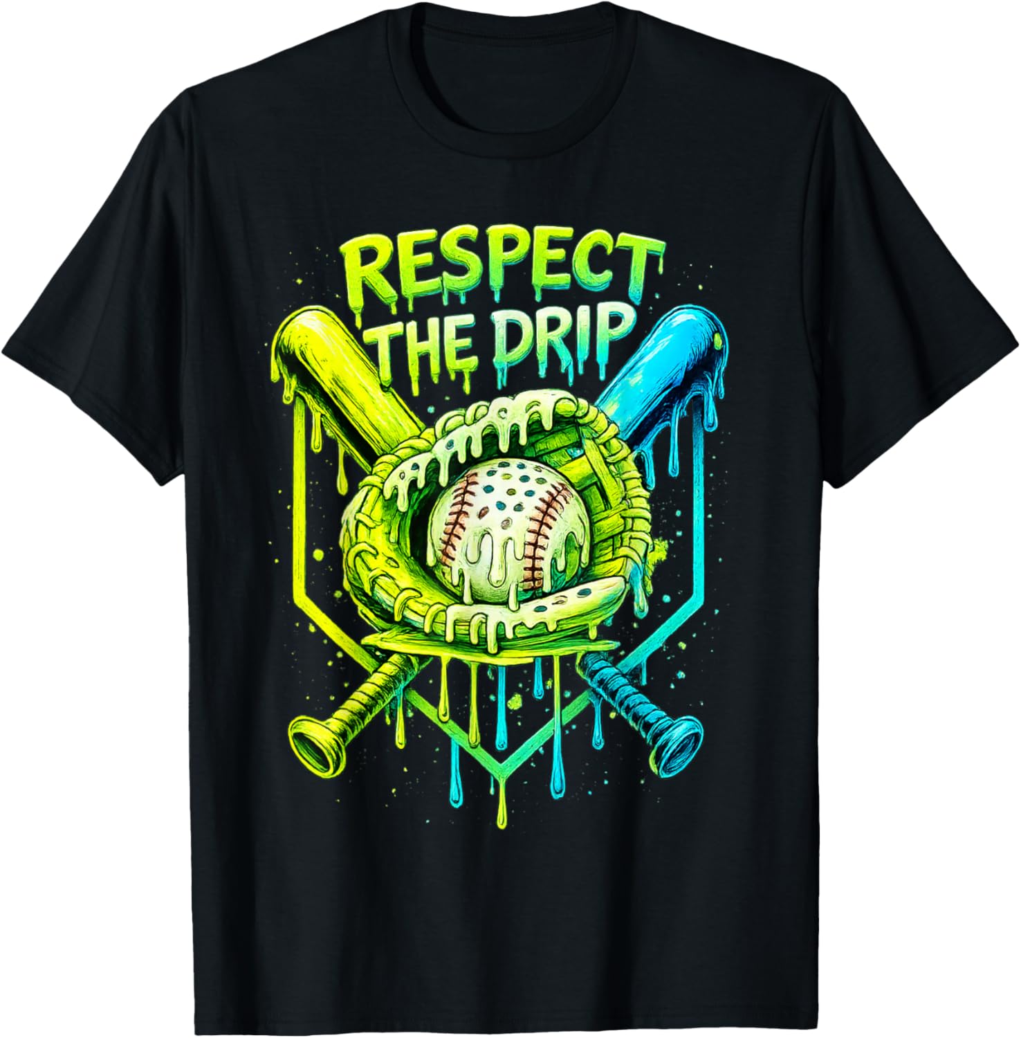 Baseball Drip Team for Boys and Girls Ice Cream Cool T-Shirt - T-Shirt | Black