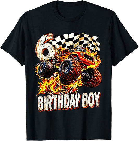 Birthday Monster Truck 6 Year Old Boys 6th Party Born 2020 T-Shirt - T-Shirt | Black