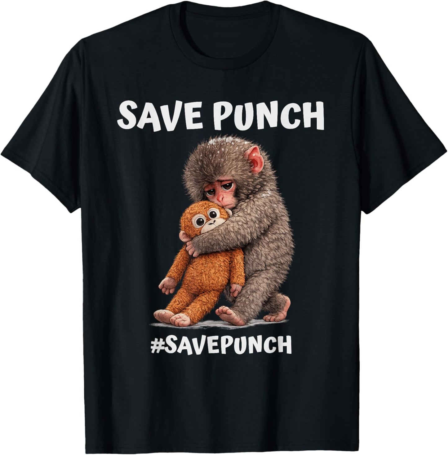 Save Punch Trendy Japanese Macaque Monkey T-Shirt - T-Shirt | Black