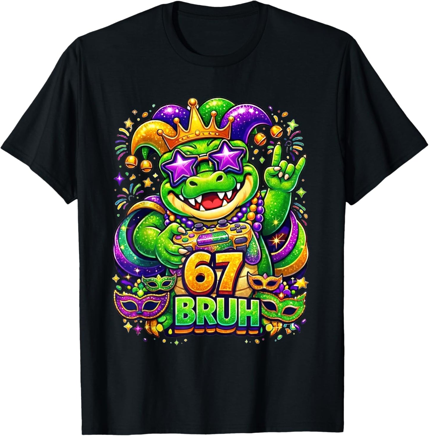Mardi Gras Party Alligator Mardigator 67 Bruh Gamer Boys T-Shirt - T-Shirt | Black