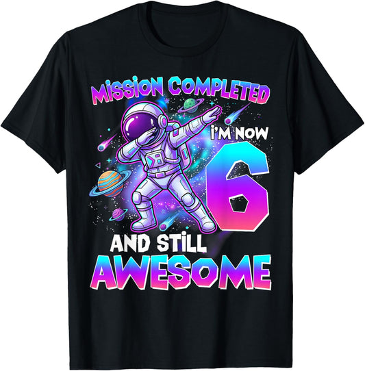 6th Birthday Astronaut 6 Years Old Outer Space Birthday T-Shirt - T-Shirt | Black