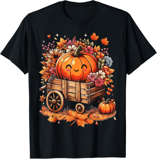 Fall Vintage Pumpkin Autumn Thanksgiving T-Shirt - T-Shirt | Black