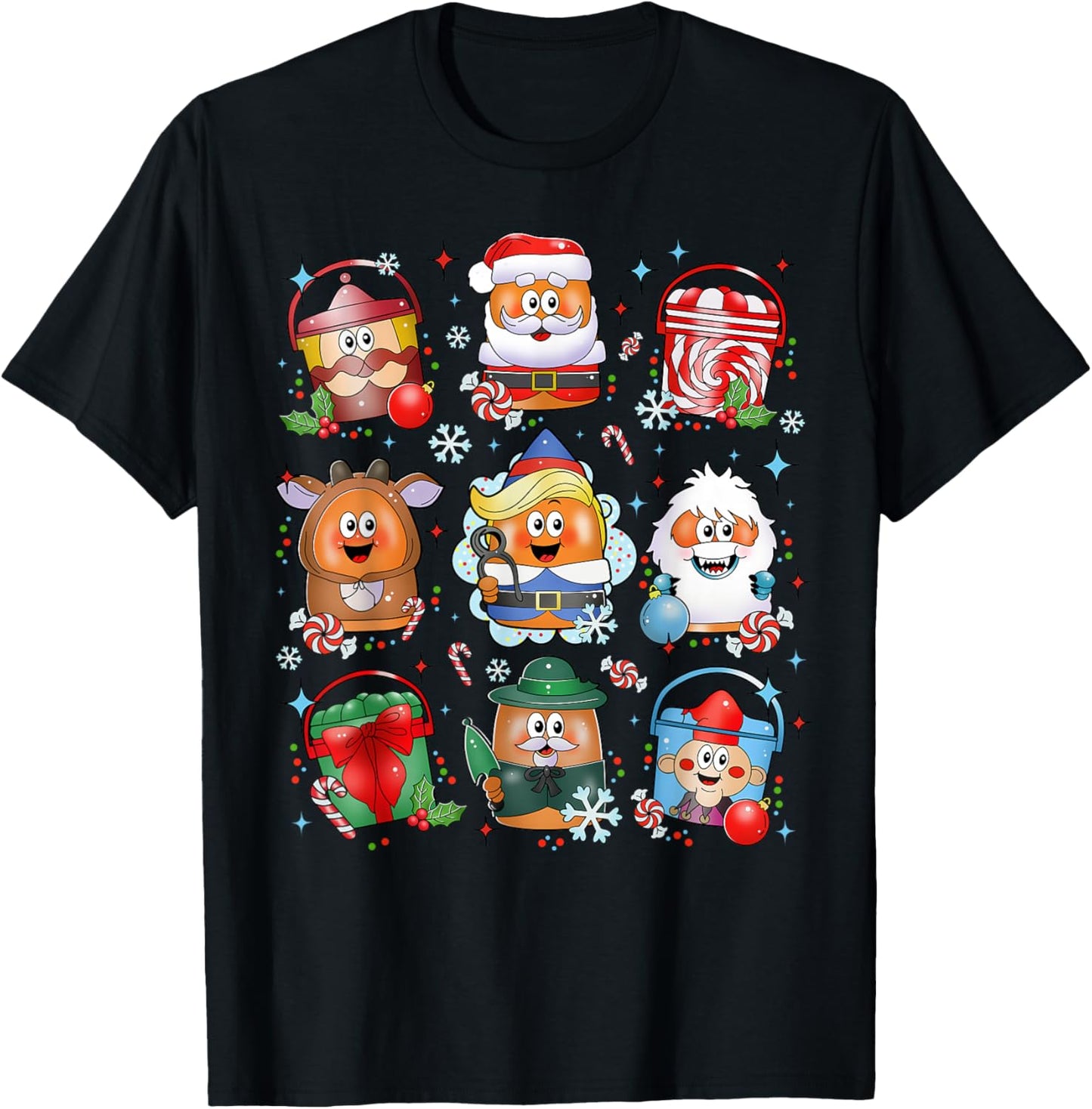 Funny Chicken Nuggets Santa Claus Reindeer Merry Christmas T-Shirt - T-Shirt | Black