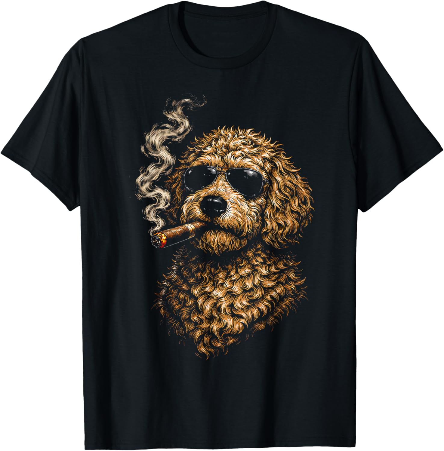 Goldendoodle Dog Smoking Cigarette Funny Goldendoodle Meme T-Shirt - T-Shirt | Black