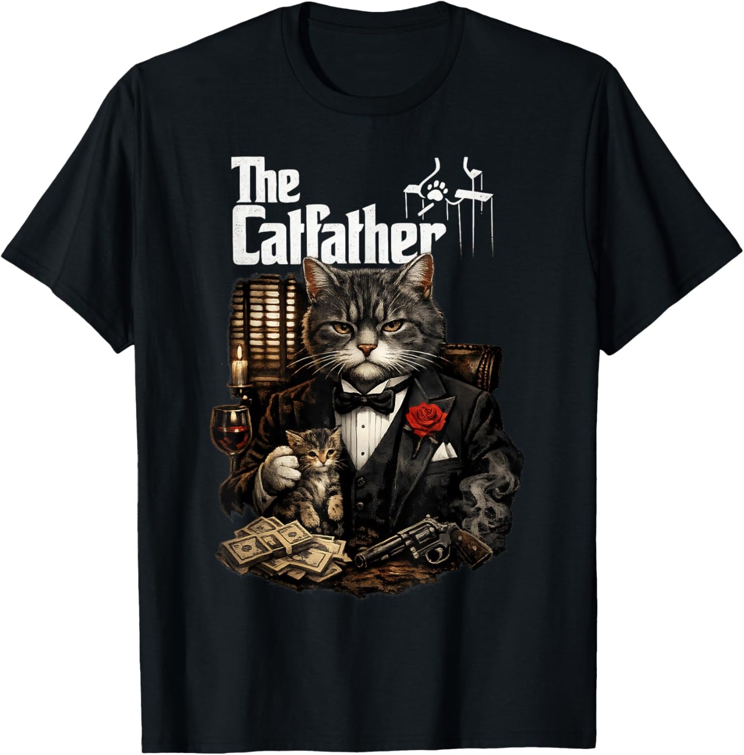 The Catfather Funny Fathers Day Birthday for Cat Loving Dads T-Shirt - T-Shirt | Black