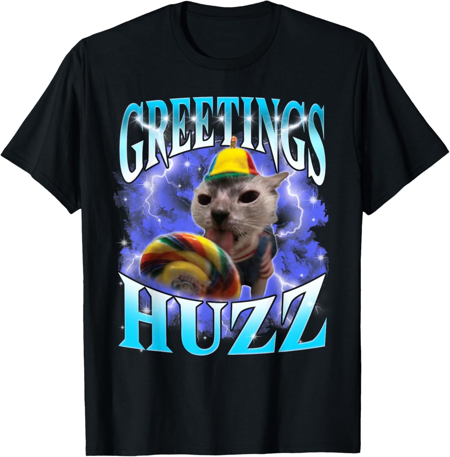 Funny Gen Z Gen Alpha Slang Cat Meme Greetings Huzz Cat Meme T-Shirt - T-Shirt | Black