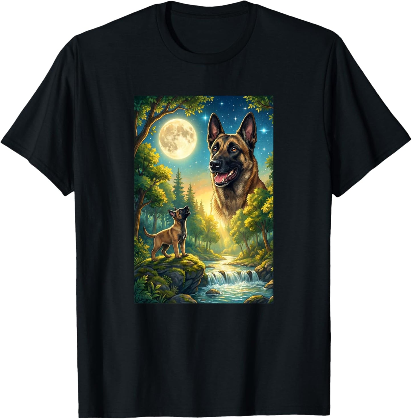 Howling to The Moon Meme Animal Dog Belgian Malinois T-Shirt - T-Shirt | Black