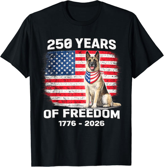 250 Years America Anniversary Belgian Malinois Dog T-Shirt - T-Shirt | Black