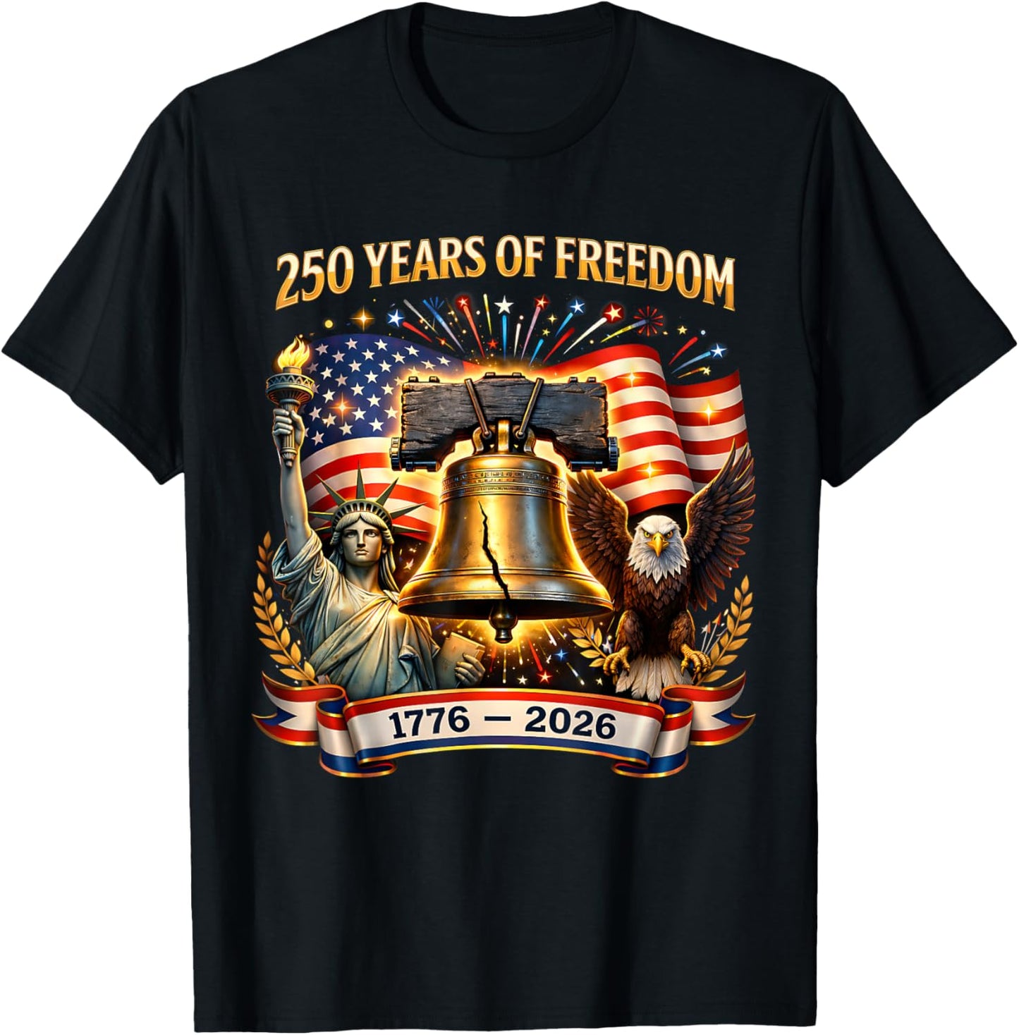 Patriotic Eagle and Flag 250 Years 1776-2026 4th of July T-Shirt - T-Shirt | Black