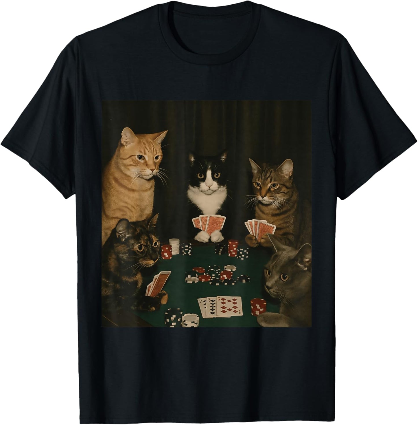 Vintage Cats Playing Poker Kitty Meme Cute Cat Lover Graphic T-Shirt - T-Shirt | Black