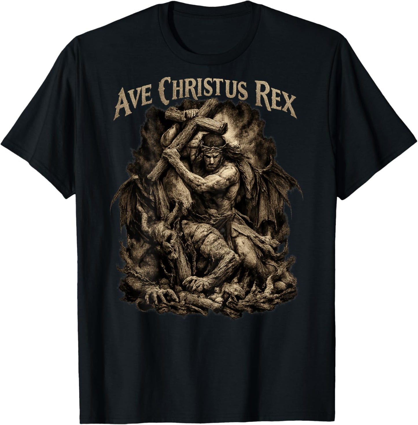 Ave Christus Rex - Jesus Defeating The Devil T-Shirt - T-Shirt | Black