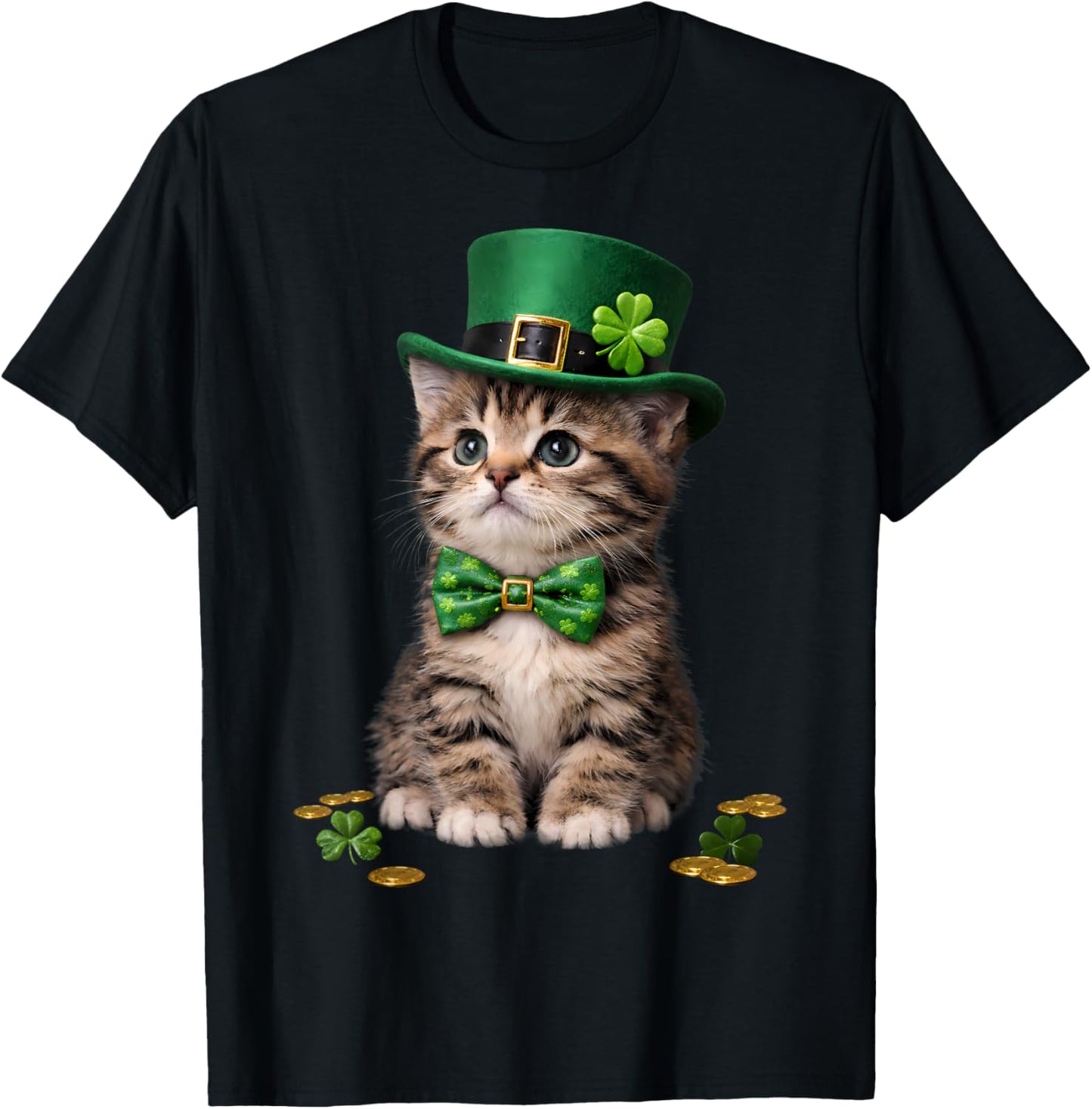 St Catrick's Day Funny Cat St Patricks Day Men Women Kids T-Shirt - T-Shirt | Black