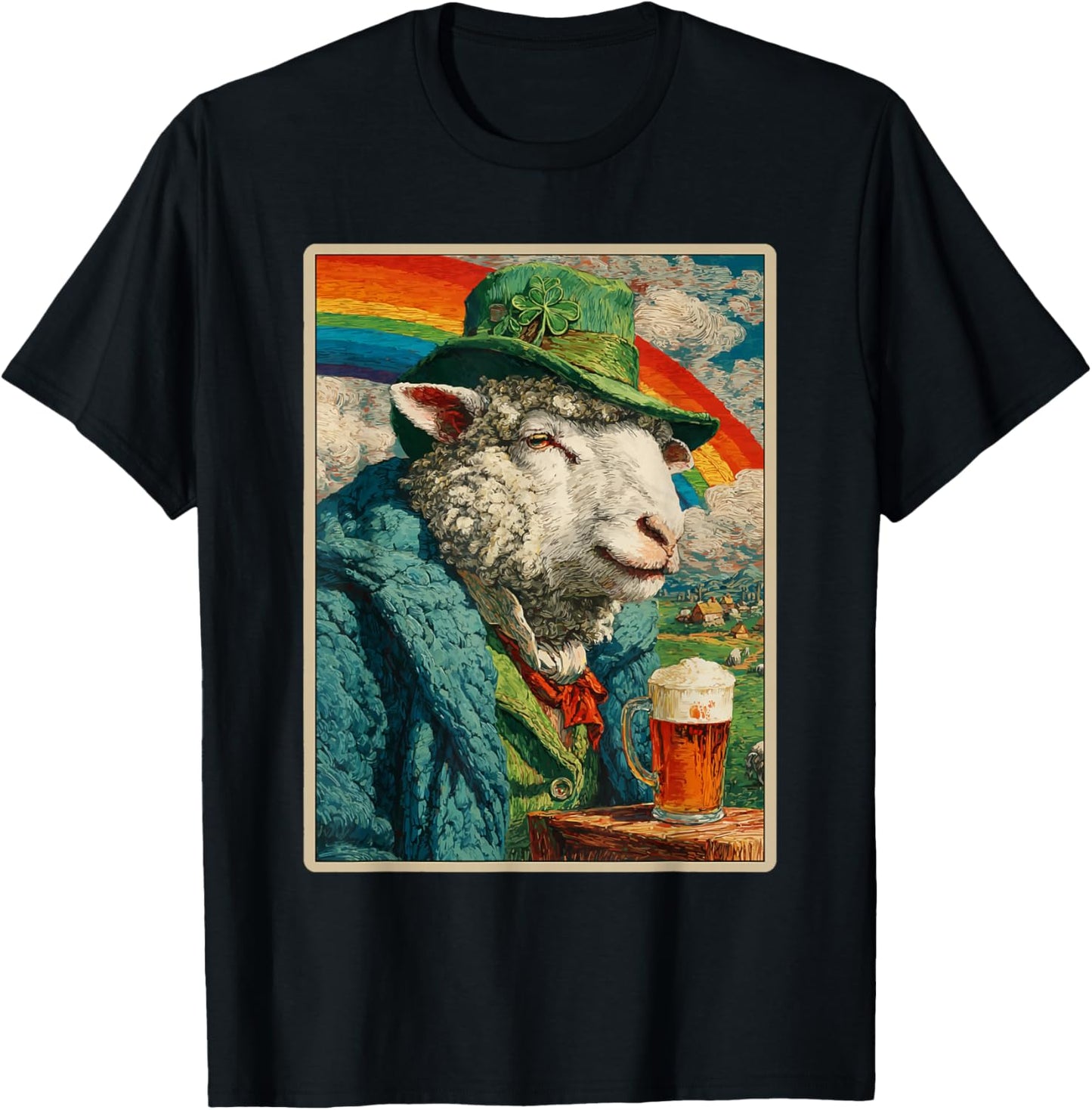 Retro Irish Sheep Drinking Beer Vintage St Patricks Day T-Shirt - T-Shirt | Black