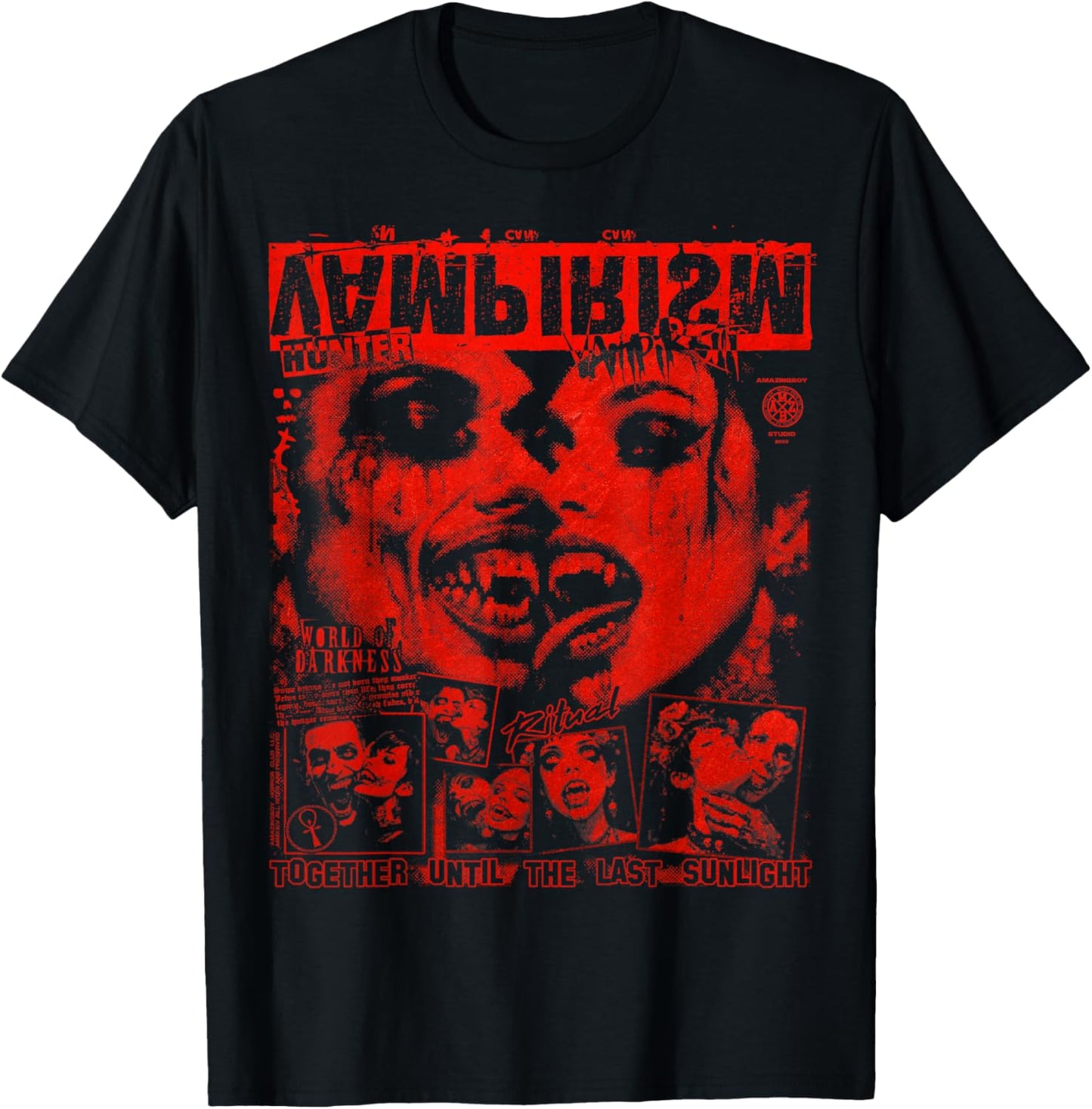 Y2K Horror Gothic Emo Vampire Couple Alt Goth Punk Grunge T-Shirt - T-Shirt | Black