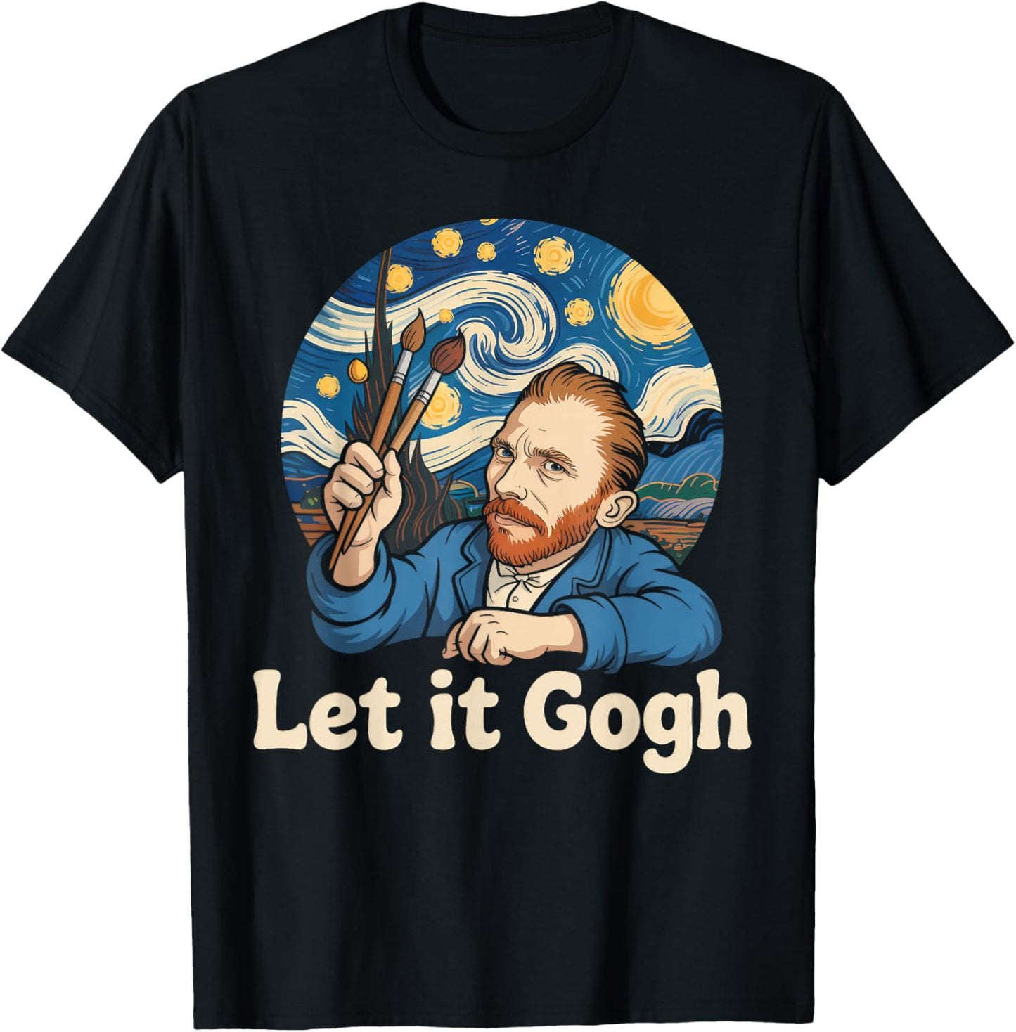 Let It Gogh Funny Art Parody Van Gogh T-Shirt - T-Shirt | Black