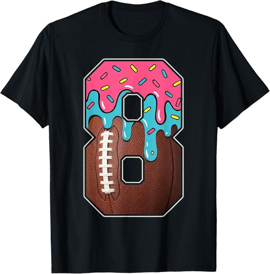 8th Birthday Boy American Football Ice Cream Drip 8 Year Old T-Shirt - T-Shirt | Black