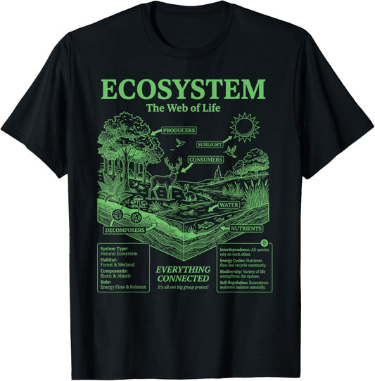 Vintage Ecosystem Biology Diagram Graphic Food Chain Nature T-Shirt - T-Shirt | Black