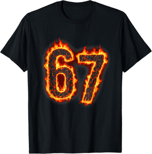 Six Seven Flame 67 Meme - Funny Gen Alpha 6 7 T-Shirt - T-Shirt | Black