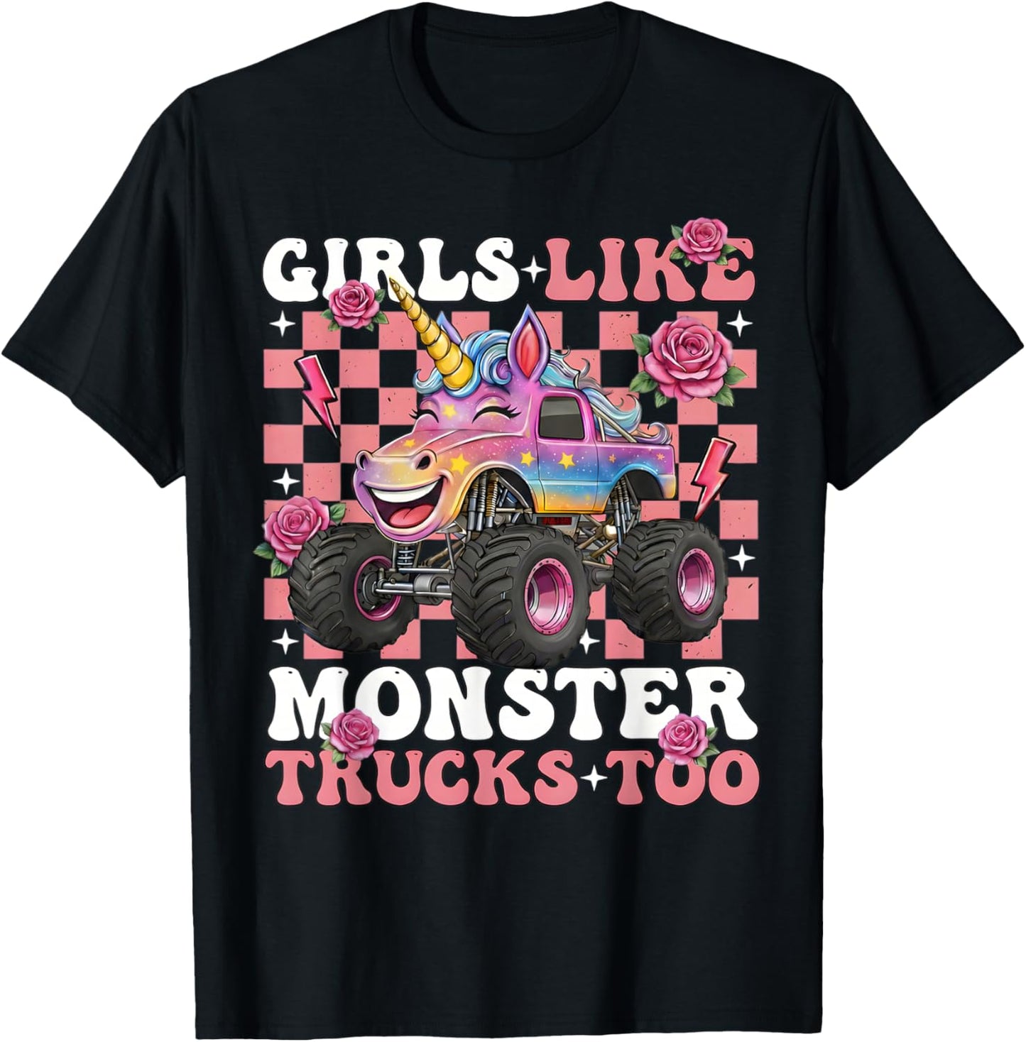 Girls Like Monster Trucks Too Unicorn Mom Adult T-Shirt - T-Shirt | Black