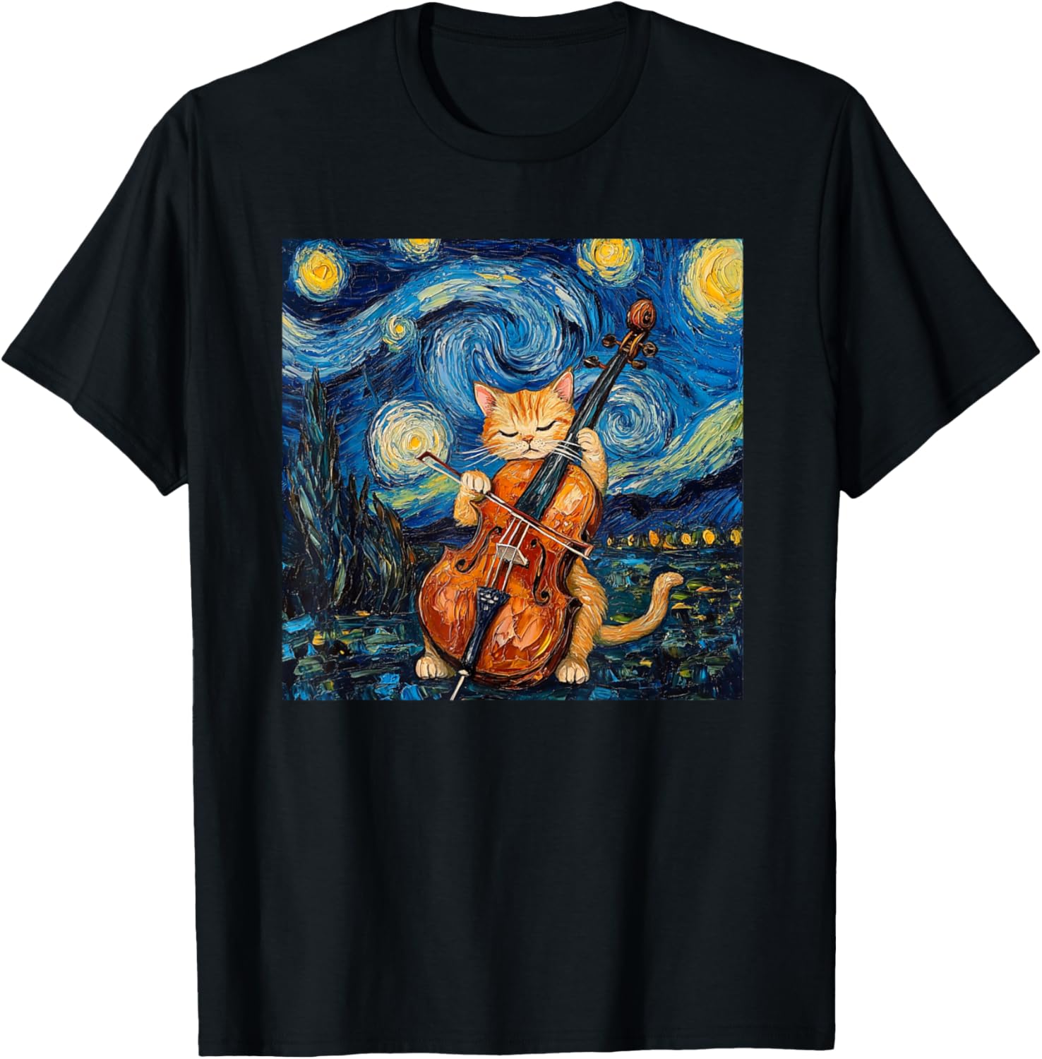 Funny Cello Player Cat Shirt Men Kids T-Shirt - T-Shirt | Black