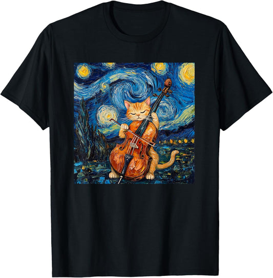 Funny Cello Player Cat Shirt Men Kids T-Shirt - T-Shirt | Black