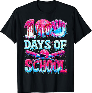 Survived 100 Days of School Baseball Ice Cream Drip Boy Kids T-Shirt - T-Shirt | Black