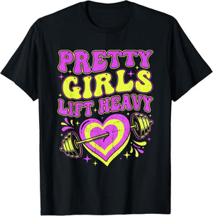Pretty Girls Lift Heavy Retro Gym Workout Fitness T-Shirt - T-Shirt | Black