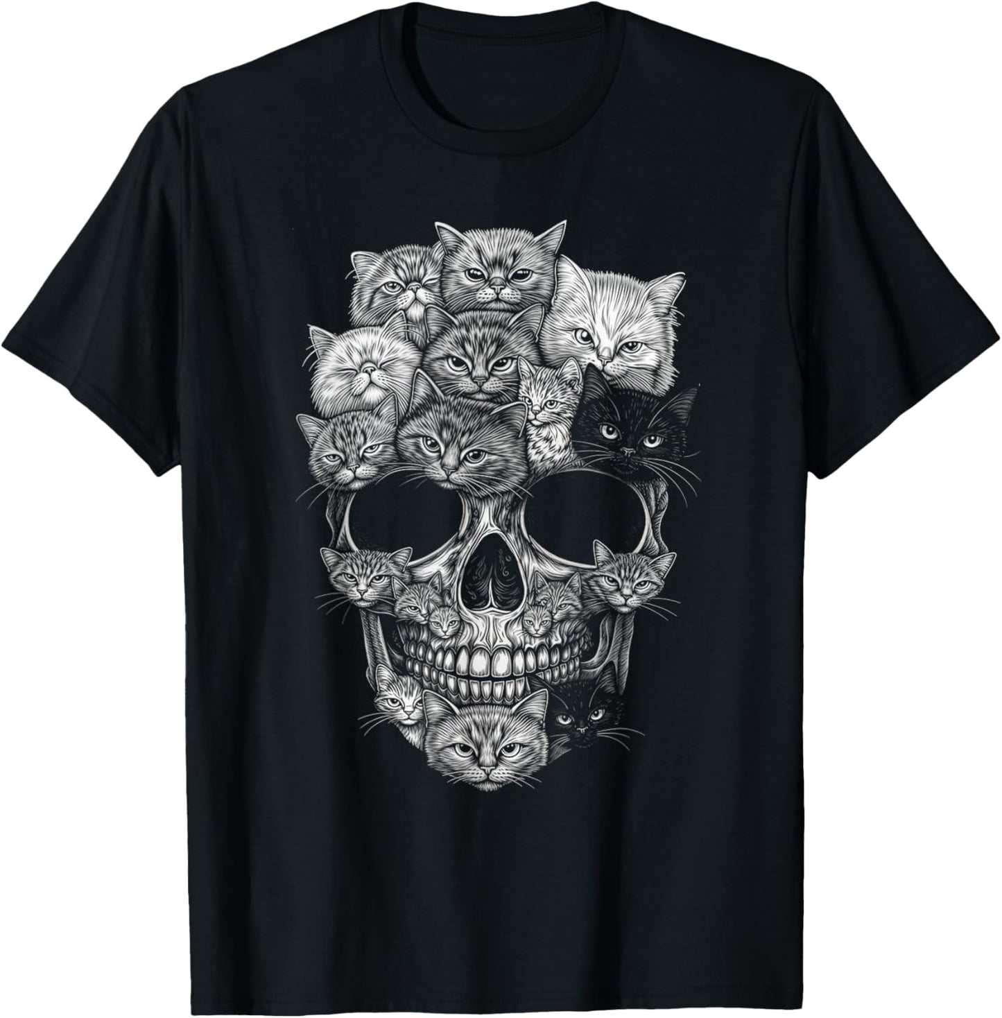 A Skull But It's Cats Kitty Skeleton Halloween Cat Skull T-Shirt - T-Shirt | Black