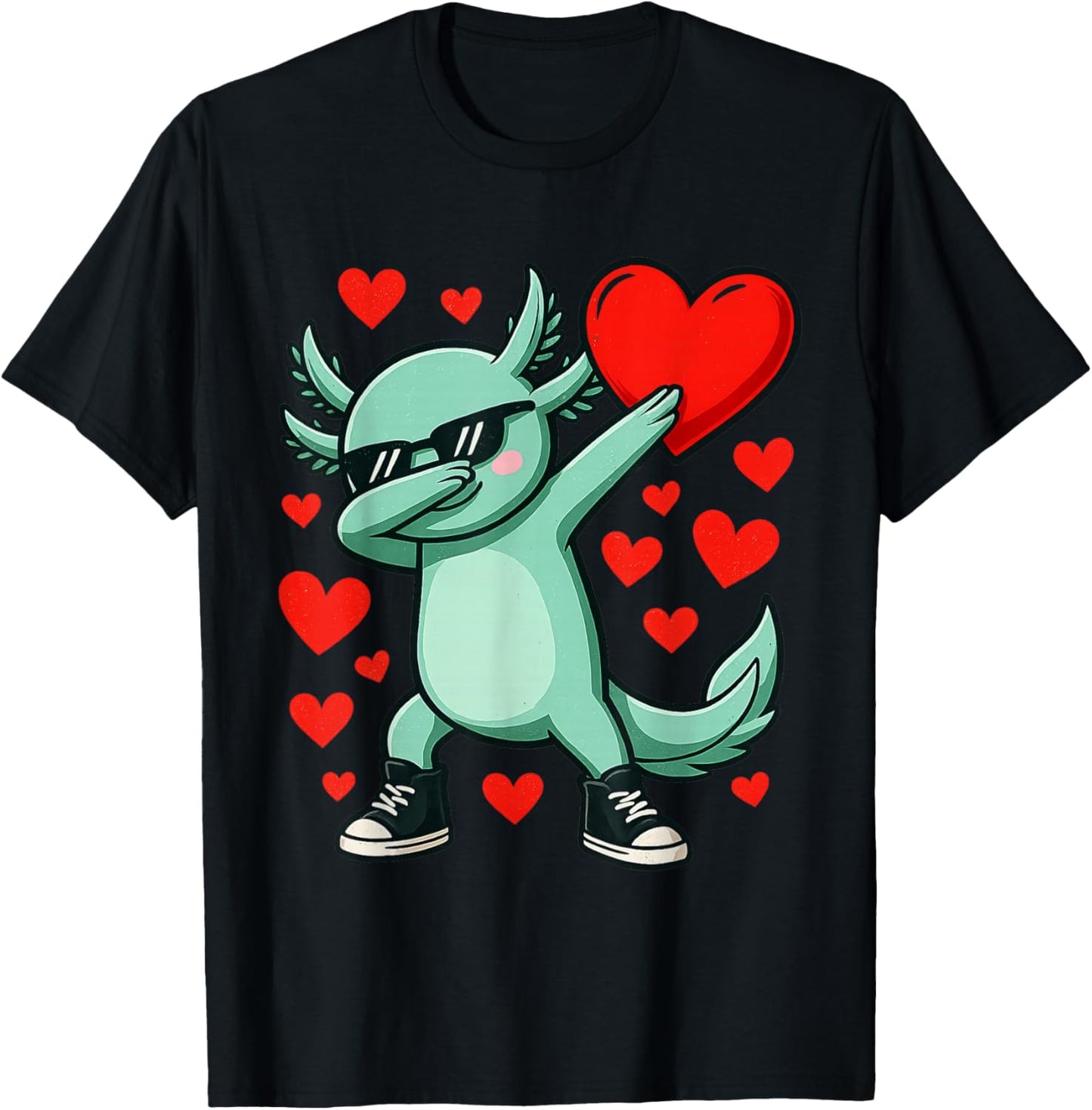 Dabbing Axolotl Heart Valentines Day As Girls Boys Kids T-Shirt - T-Shirt | Black