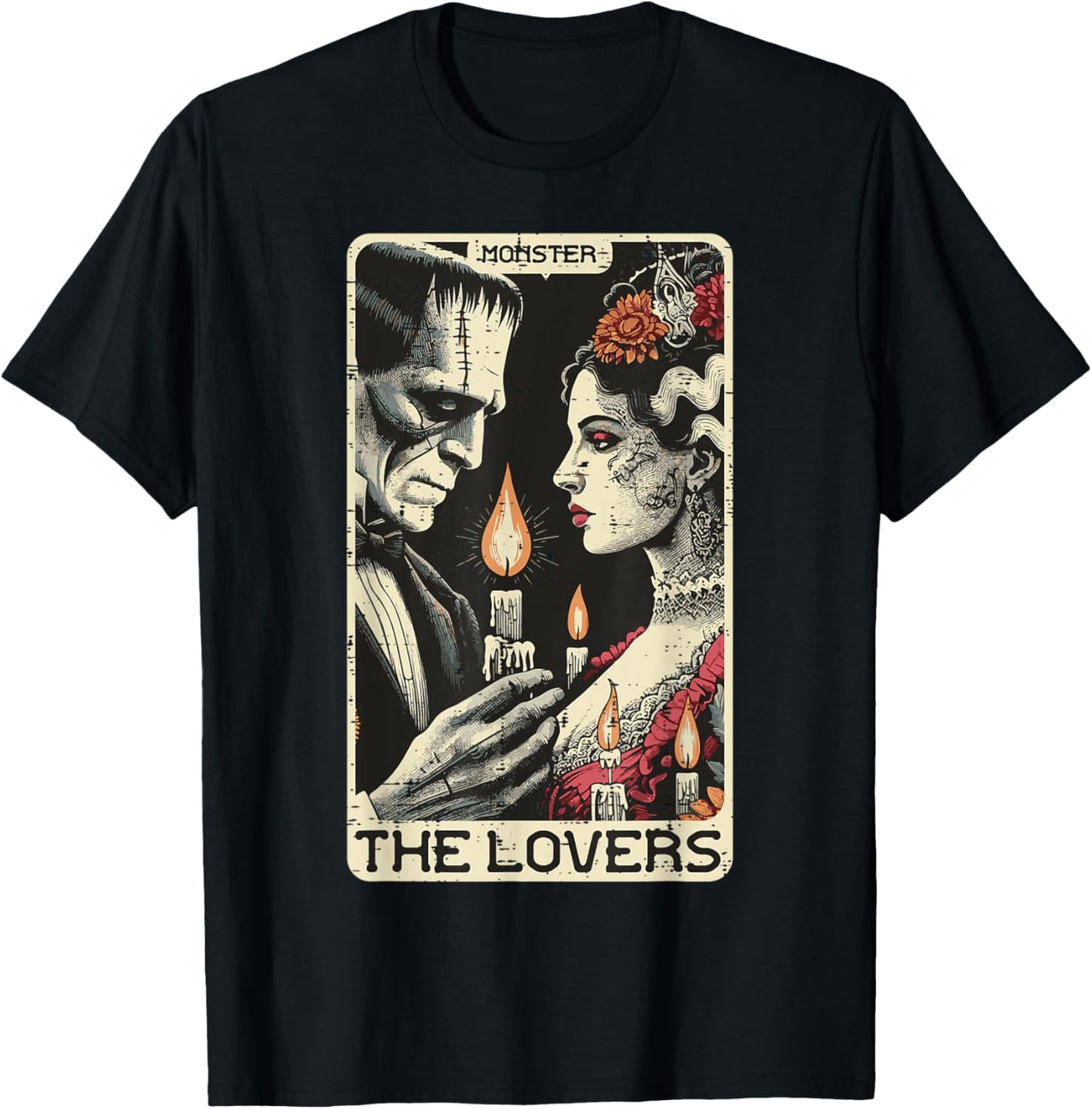 Halloween The Lovers Tarot Card Frankenstein Bride Men Women T-Shirt - T-Shirt | Black