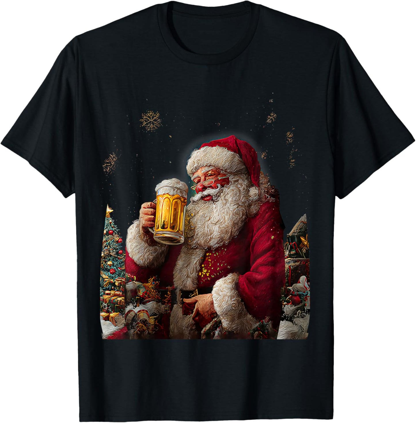 Christmas Santa Claus Beer Painting T-Shirt - T-Shirt | Black