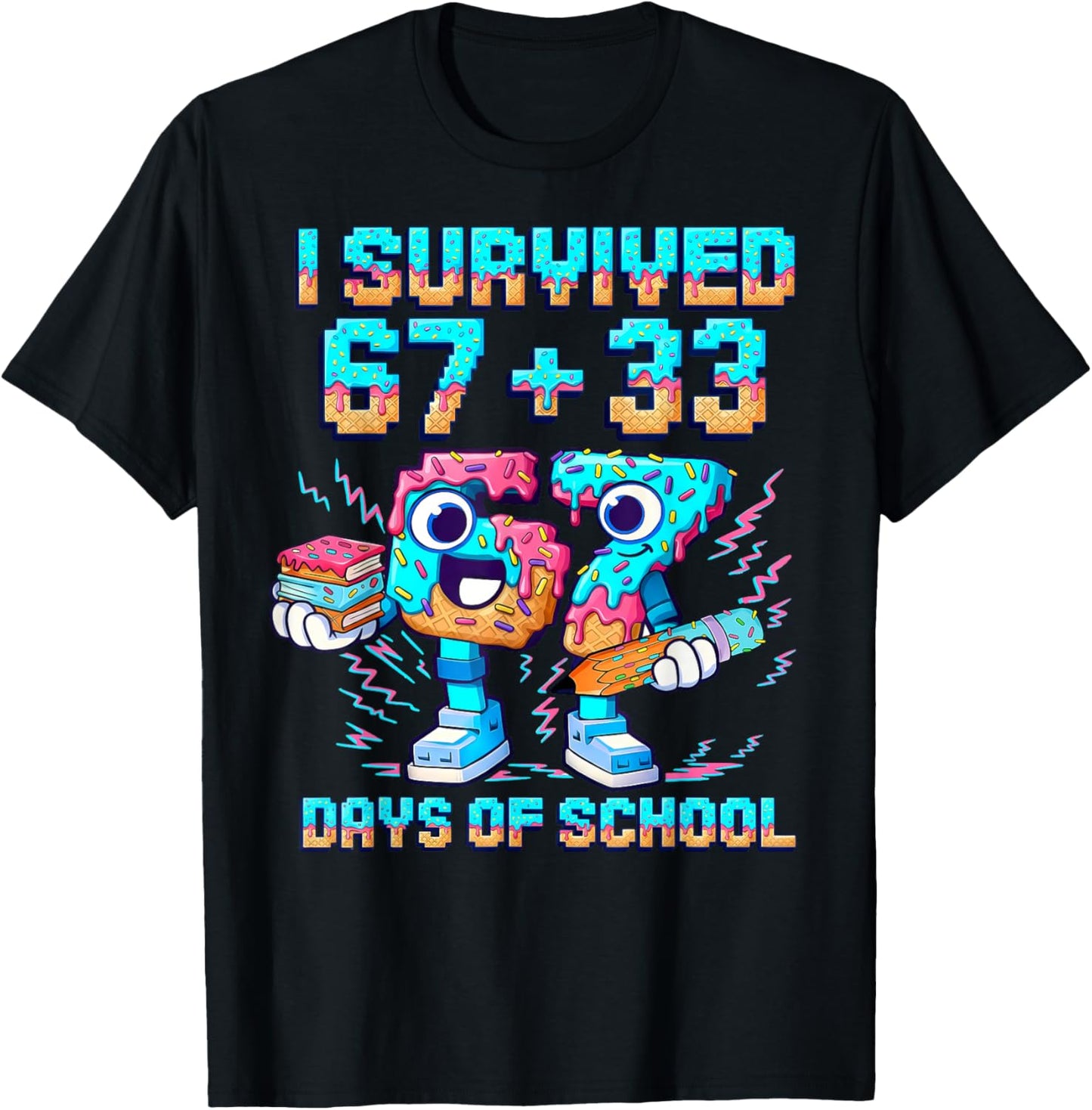 I Survived 67 33 Days of School Happy 100 Days of School Kid T-Shirt - T-Shirt | Black