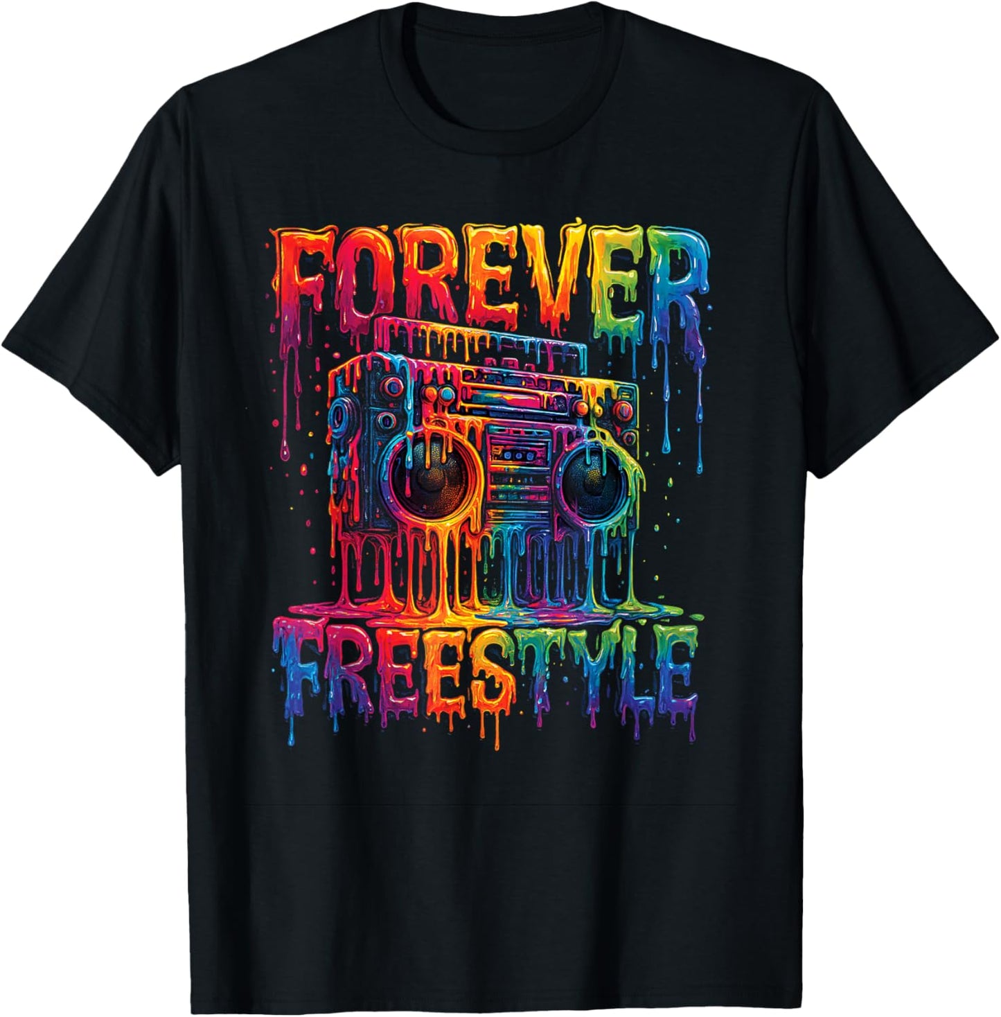 80s Dripping Boombox Freestyle Dance Music Oldschool Concert T-Shirt - T-Shirt | Black