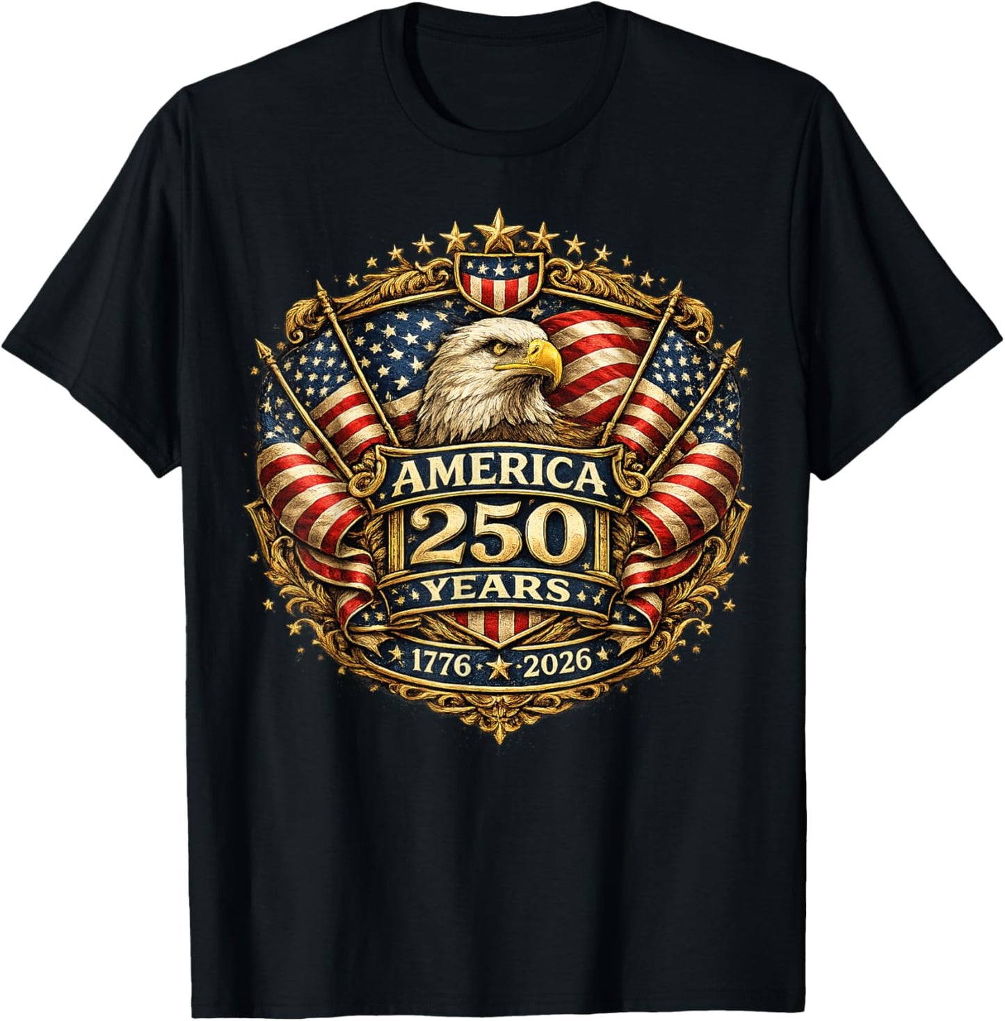 250 Years American Anniversary 1776-2026 USA Flag T-Shirt - T-Shirt | Black