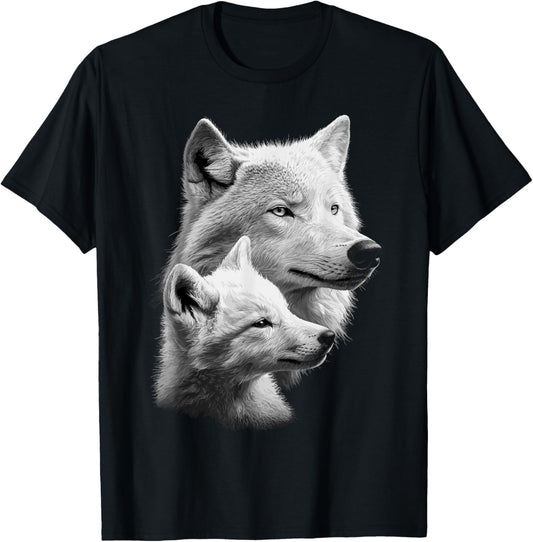 Wolf and Wolf Cub Men Wolf Lover Women Girls Cute Wolf T-Shirt - T-Shirt | Black