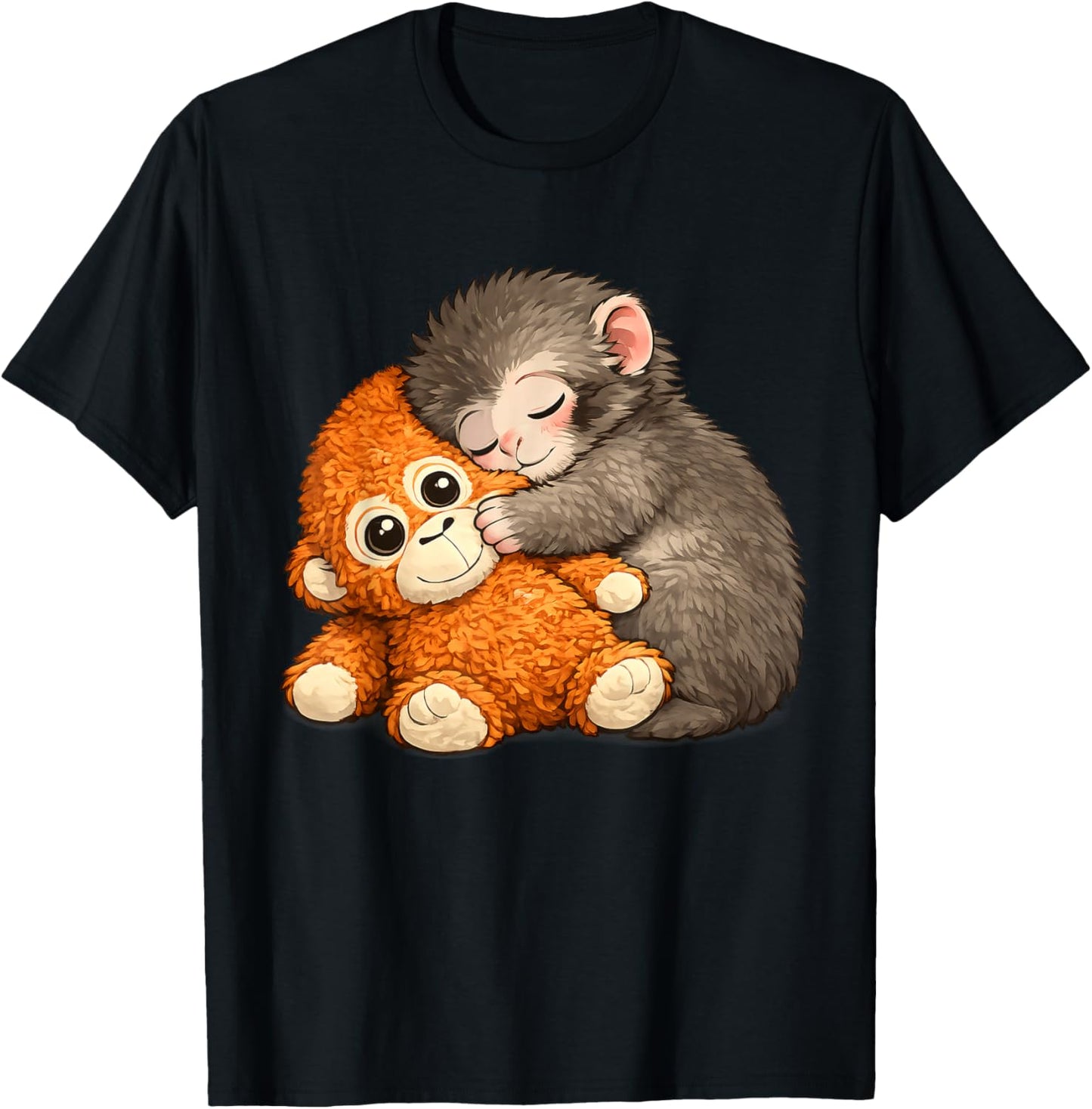 Punch The Monkey Cuddling Stuffed Animal Meme Viral Internet T-Shirt - T-Shirt | Black