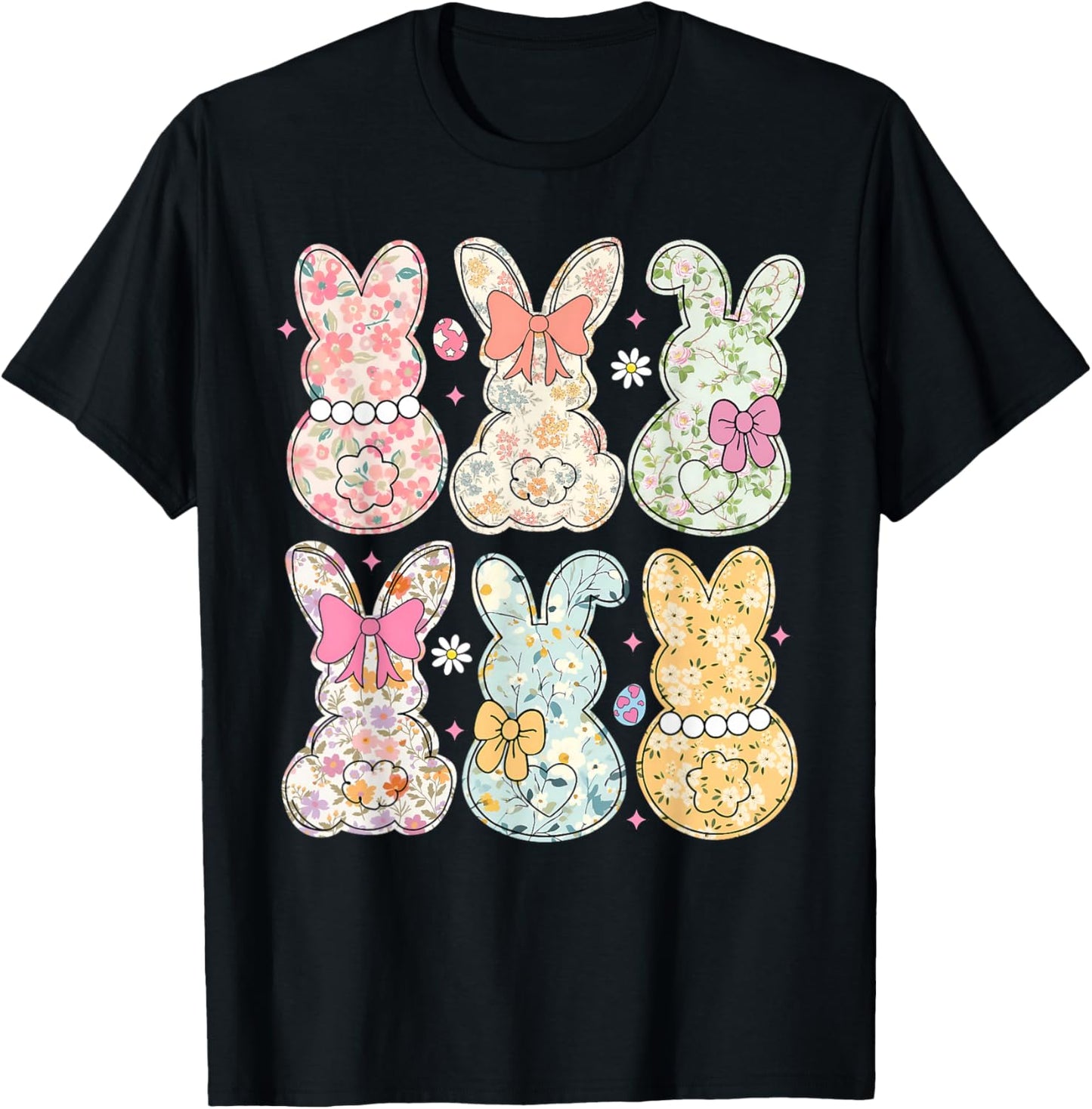 Funny Bunny Flower Rabbit Lovers Happy Easter Retro Trendy T-Shirt - T-Shirt | Black