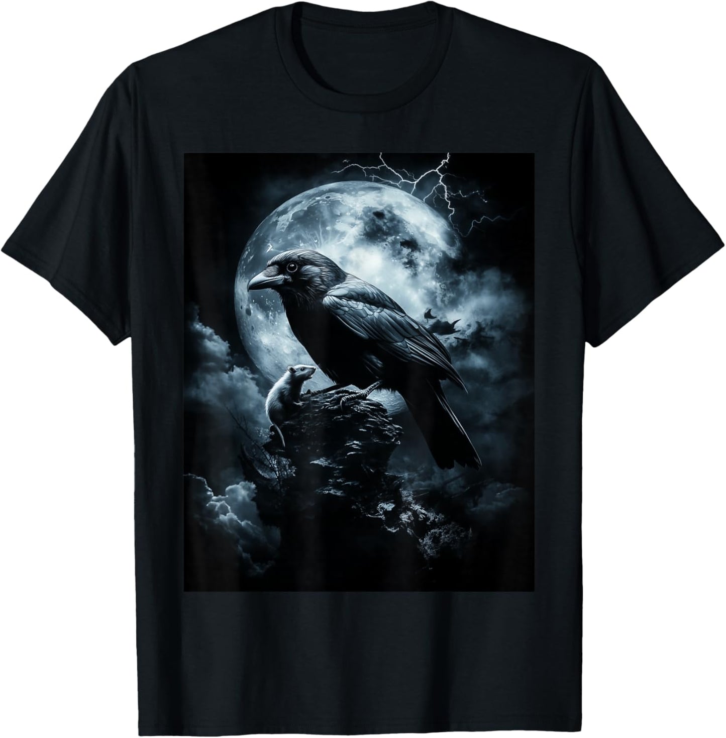 Raven Rat Moon Men Black Gothic Women Black Crow T-Shirt - T-Shirt | Black