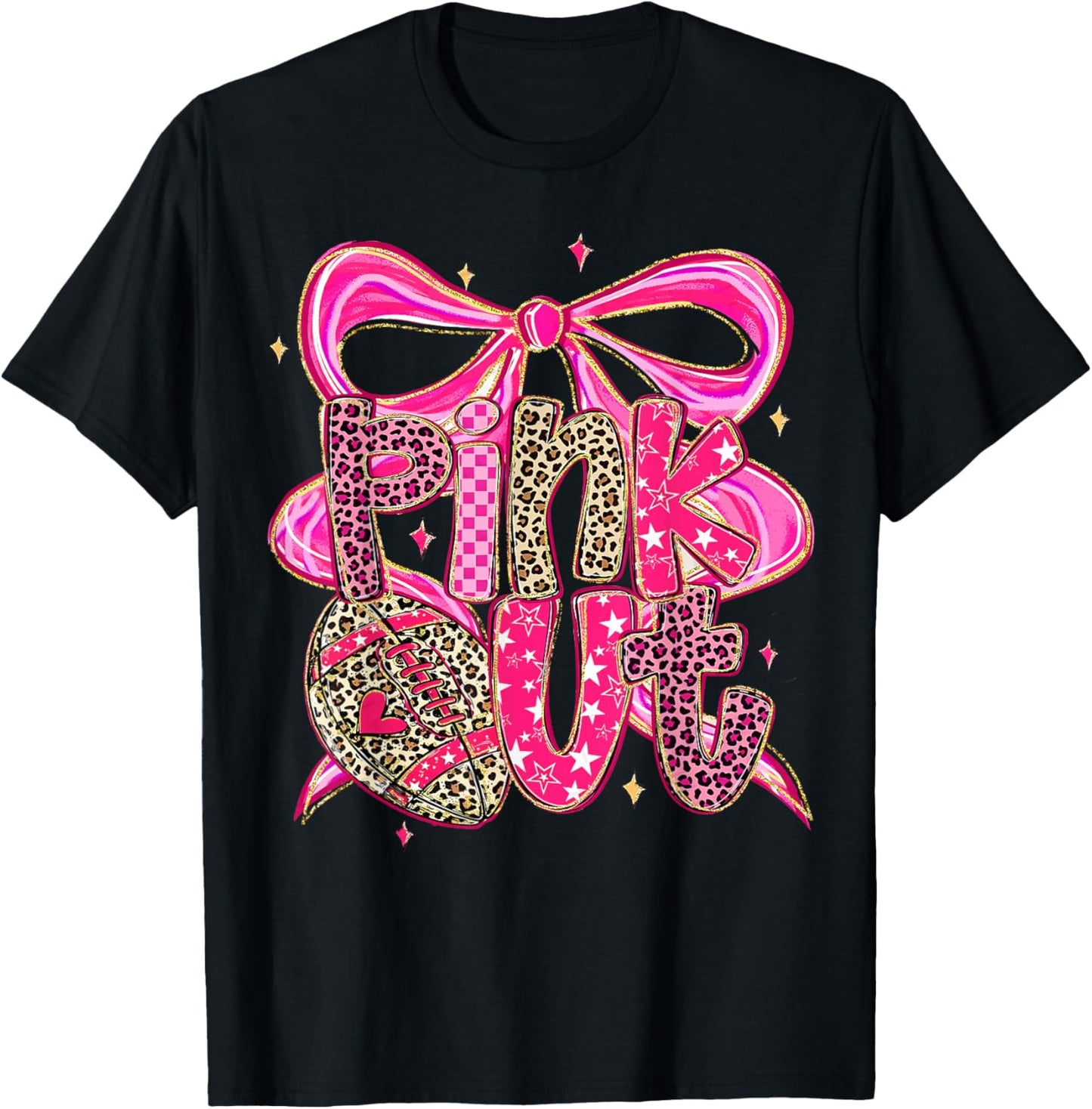 Pink Out Breast Cancer Football Coquette Bow Mom Girls Women T-Shirt - T-Shirt | Black