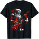 Santa Claus Playing Guitar Funny Christmas Rock Guitar T-Shirt - T-Shirt | Black