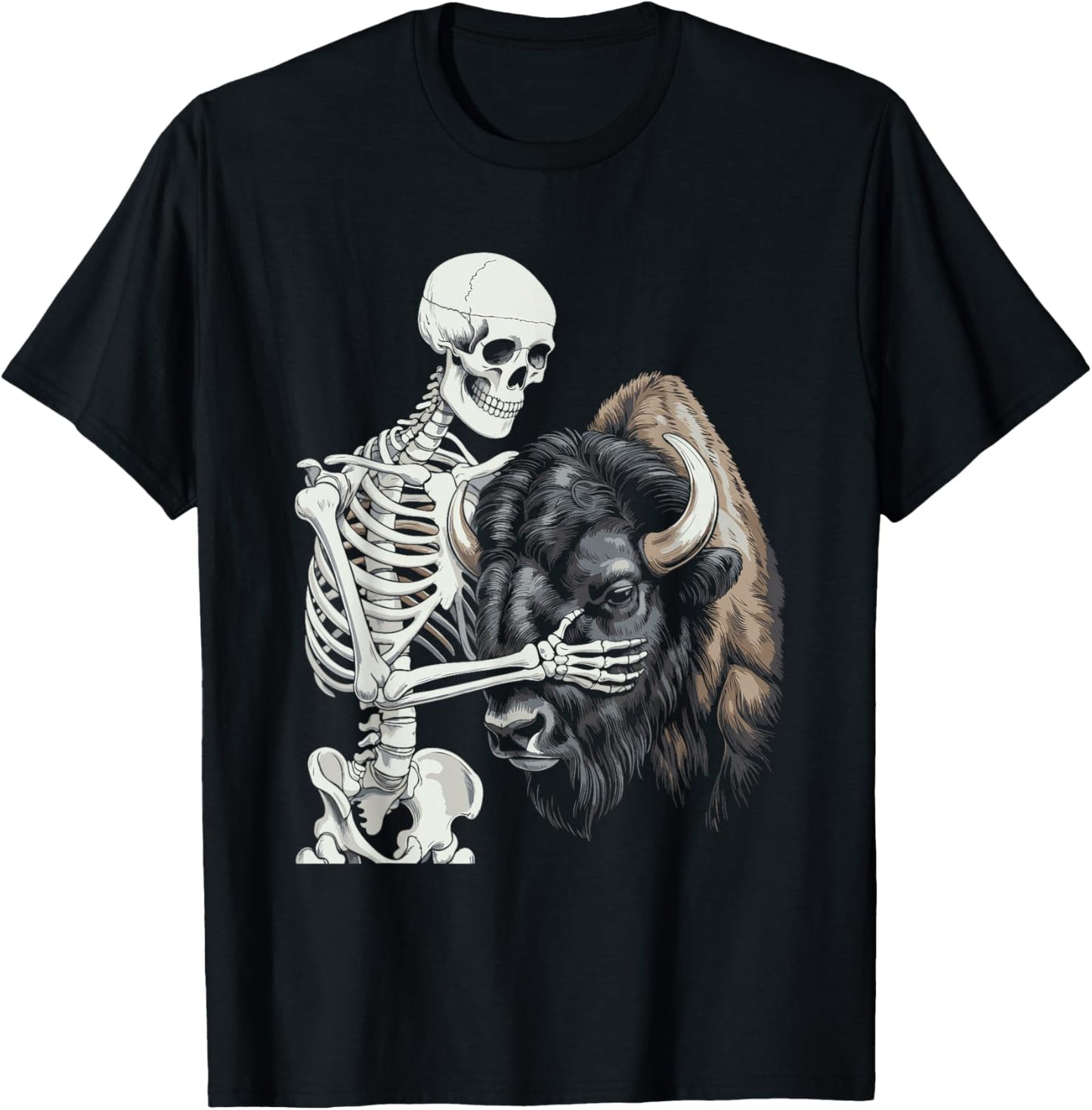 Bison Skeleton Buffalo Halloween T-Shirt - T-Shirt | Black