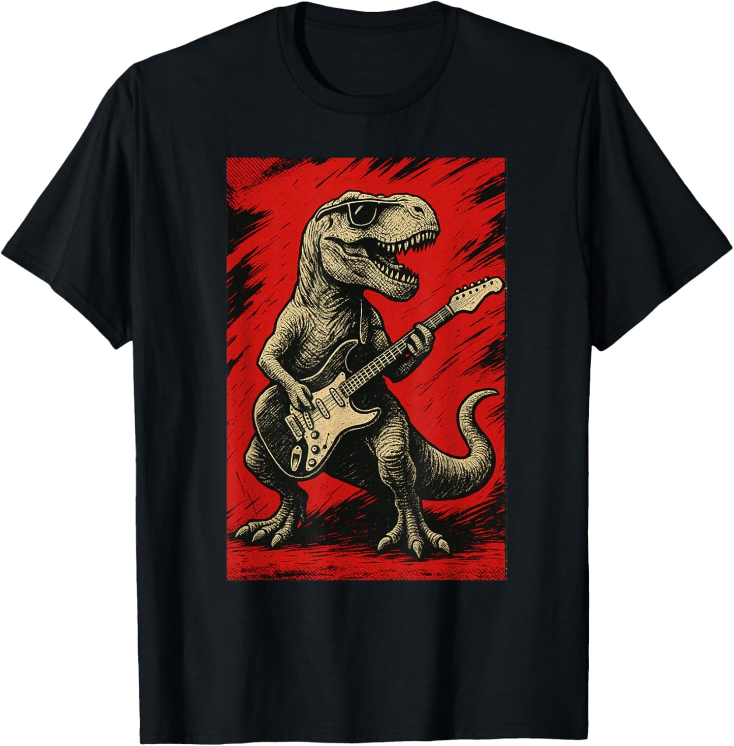 T Rex Playing Guitar Retro Vintage T-Shirt - T-Shirt | Black