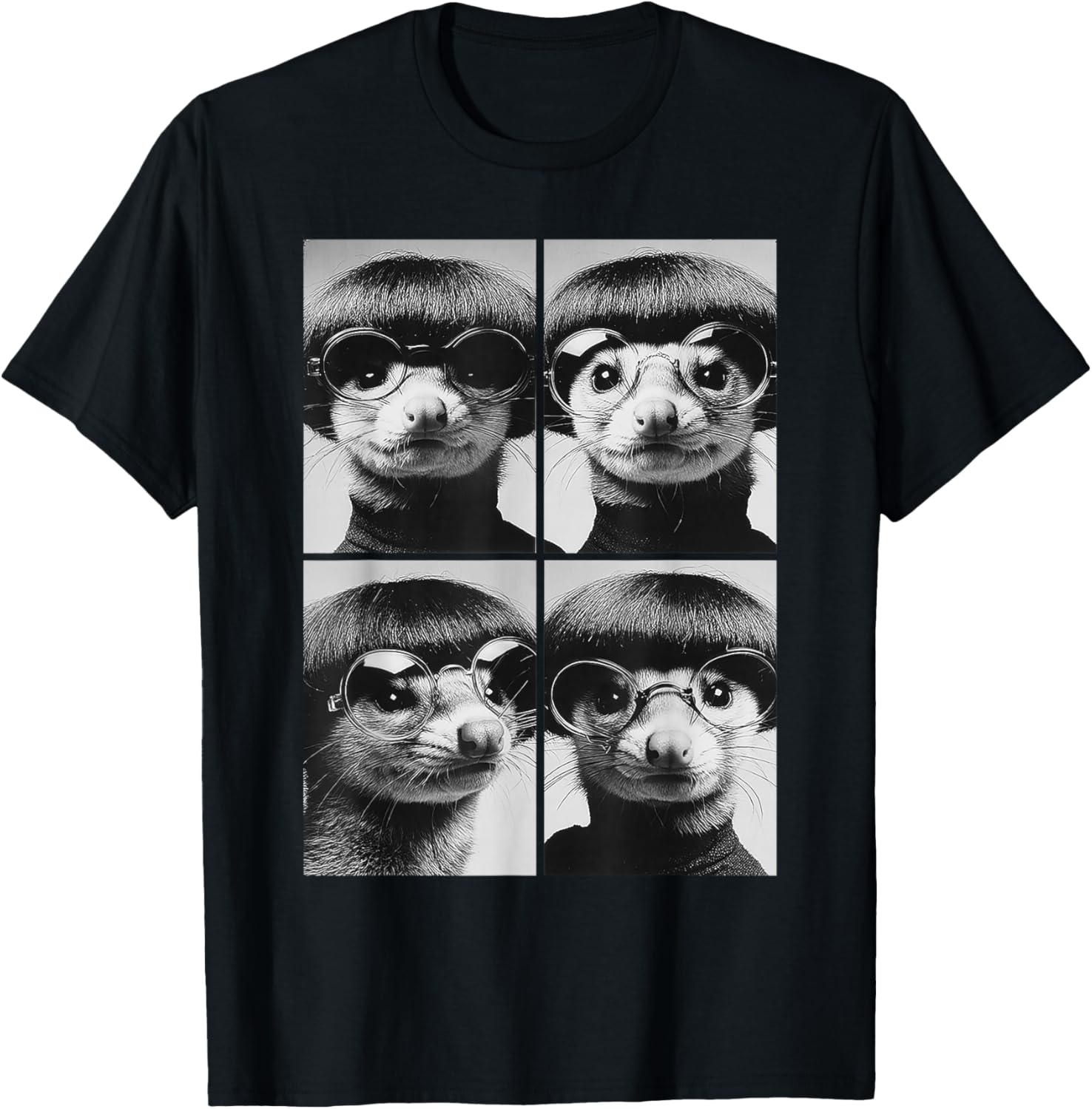 Funny Opossums with Sunglasses Forest Animals Bob Haircut T-Shirt - T-Shirt | Black