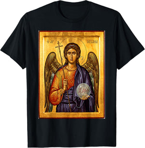 Saint Michael The Archangel Eastern Orthodox Byzantine Art T-Shirt - T-Shirt | Black