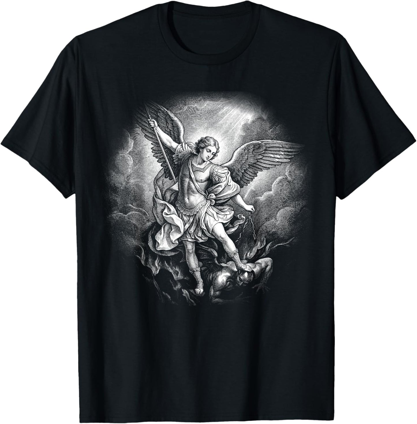 The Archangel Saint Michael Defeating Satan Christian Faith T-Shirt - T-Shirt | Black