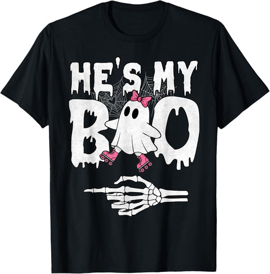 He's My Boo Couple Matching Ghost Halloween Roller Skate T-Shirt - T-Shirt | Black