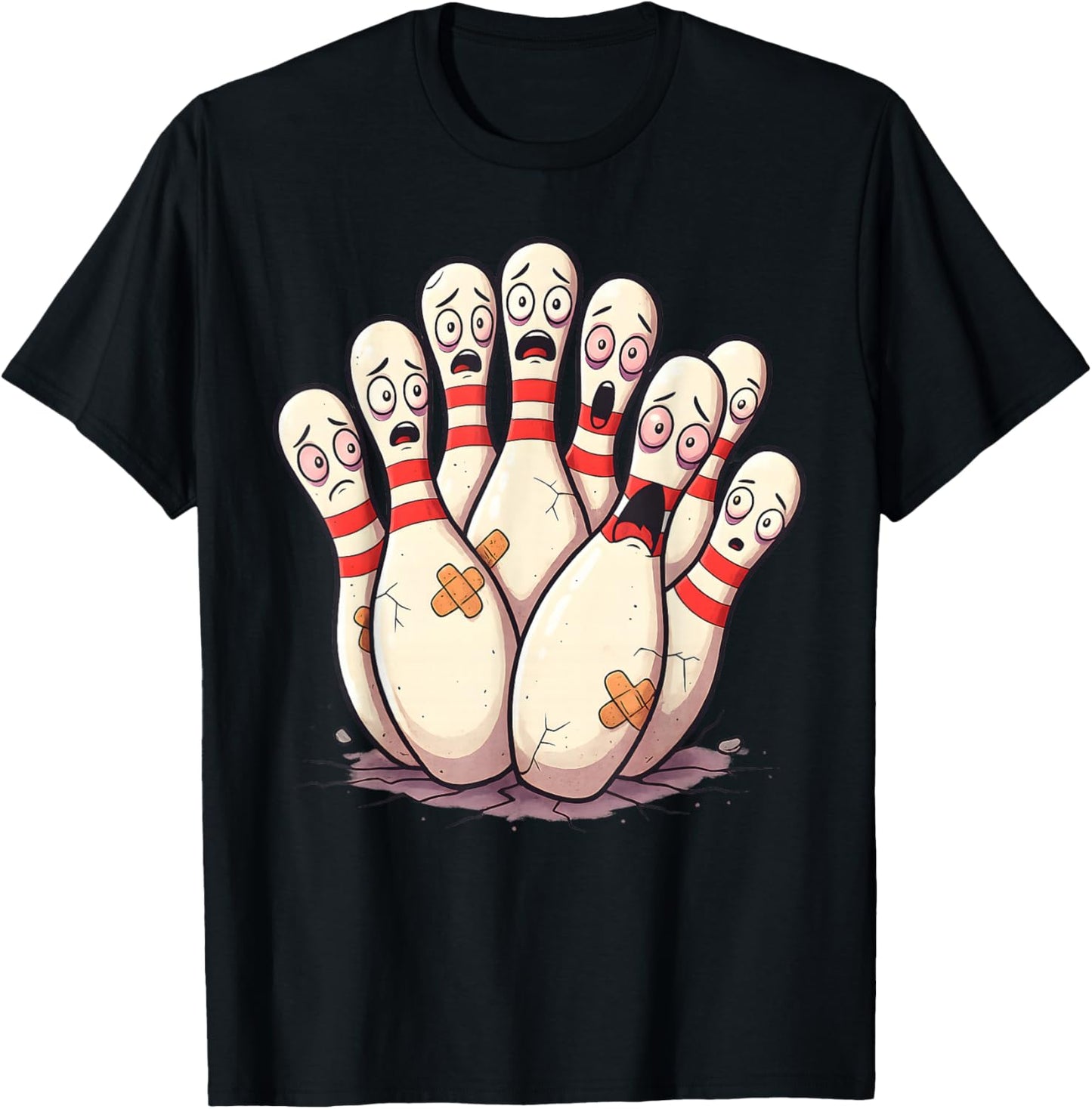 Funny Bowling Scared Cartoon Bowling Pins Sport Bowler Kids T-Shirt - T-Shirt | Black