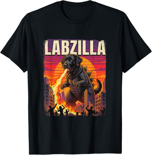 Labzilla Giant Black Labrador Retriever Dog Monster Parody T-Shirt - T-Shirt | Black