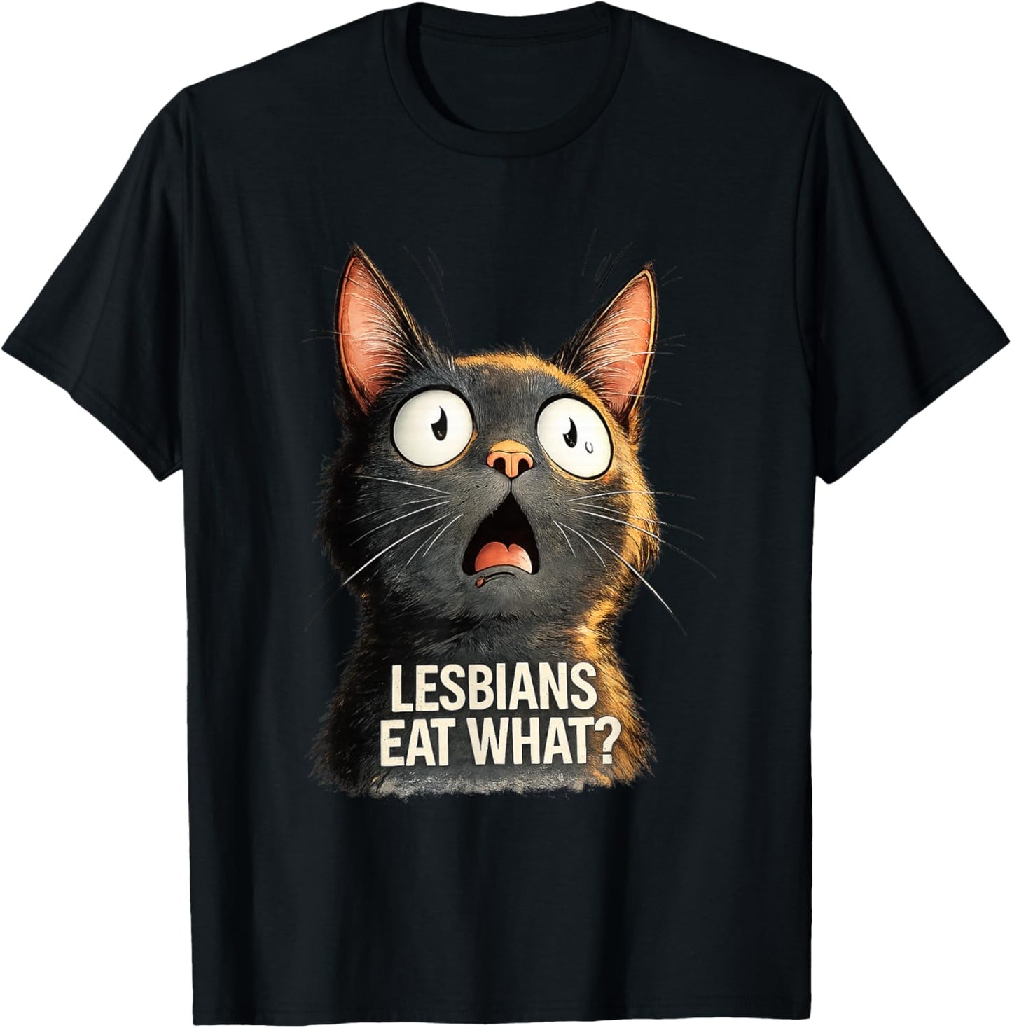 Shocked Cat Funny Lesbian Joke Art T-Shirt - T-Shirt | Black